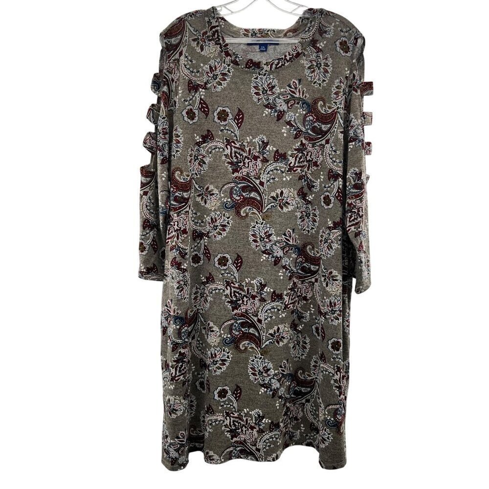 Apt.9 Women's Paisley Cut Out Sleeve Shift Dress Gray/Multi Size XXL